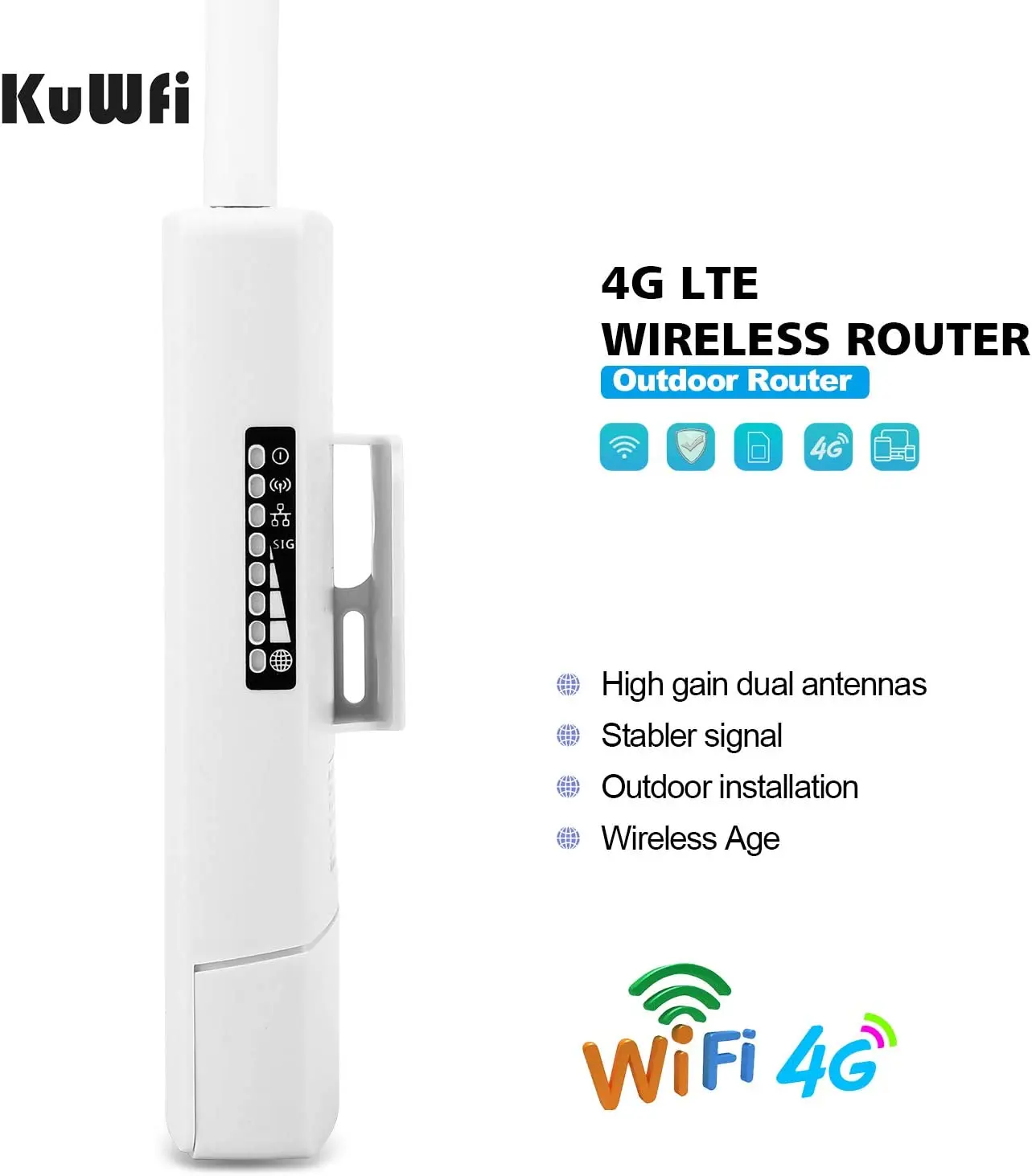 KuWFi Outdoor 4G LTE  WiFi Router CAT4 300Mbps Wireless Router with Sim Card Waterproof Home Hotspot RJ45 WAN LAN WIFI Coverage