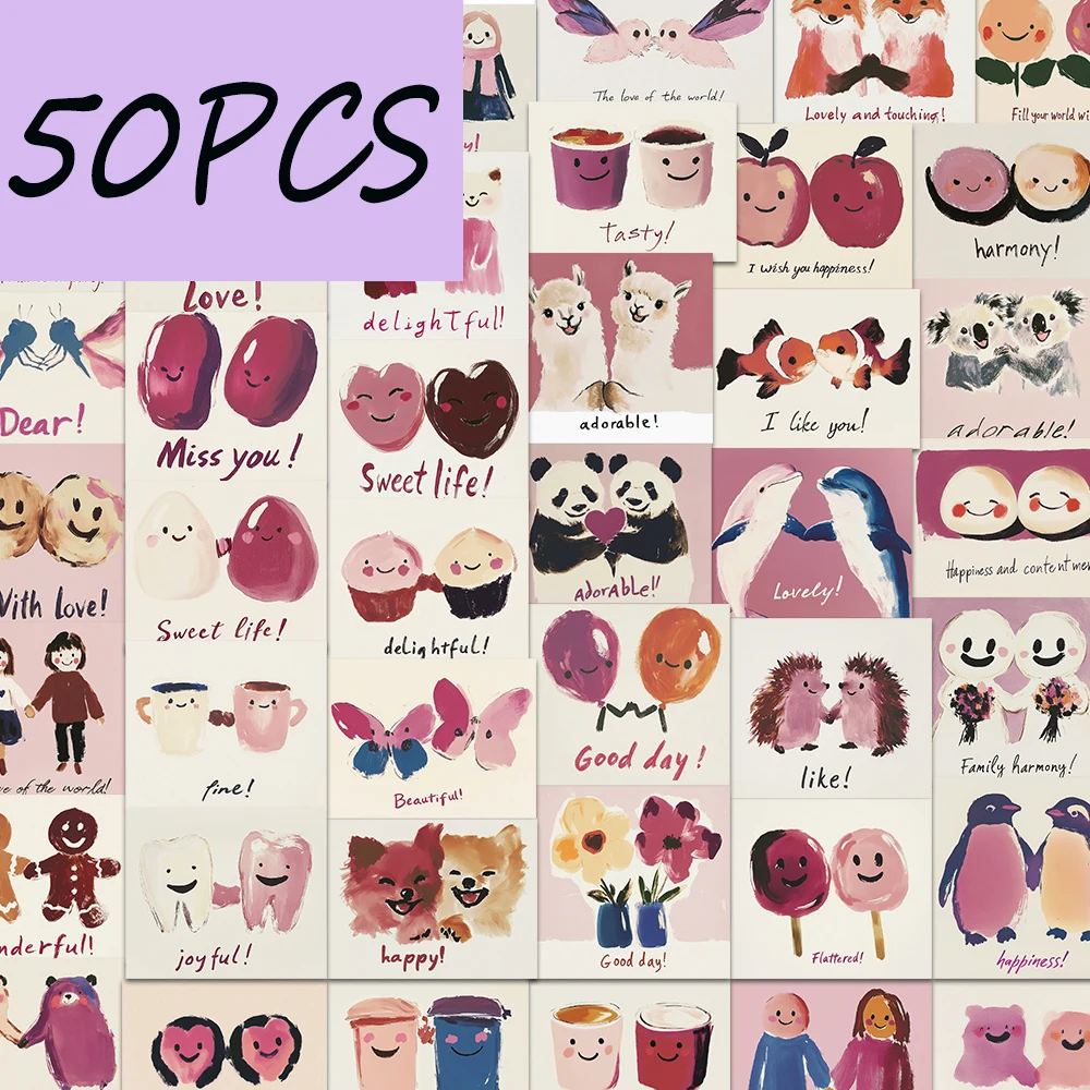 50PCS hand drawn love card series stickers, suitable for decorating envelopes, gift boxes, notebooks, waterproof stickers