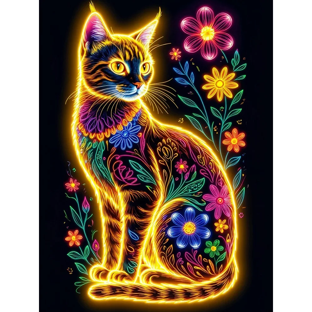 EverShine Diamant-Malerei Katze Tier DIY 5D Vollbohr-Stickerei Kätzchen Mosaik Blume Kreative Freizeit Wanddekoration Geschenk
