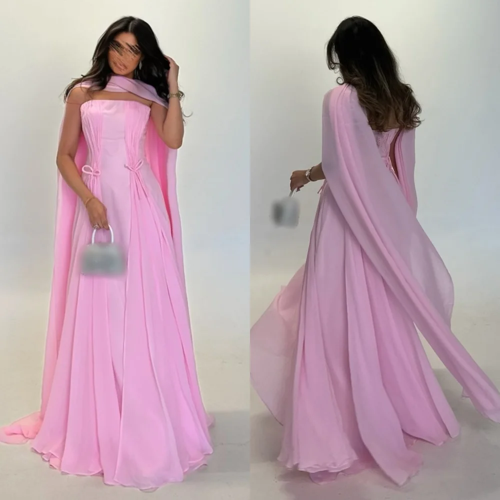 Vestidos largos sin tirantes de corte en A con lazo plisado de gasa de estilo chino personalizados para ocasiones a medida de noche de alta calidad