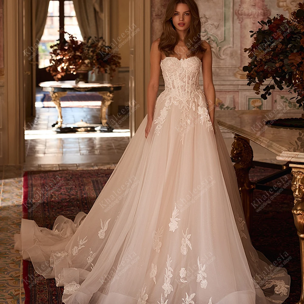 

Exquisite Wedding Dresses A Line Tulle Tiered Bridal Gowns Lace Appliques Sleeveless Backless Vestidos De Novia Customized 2025