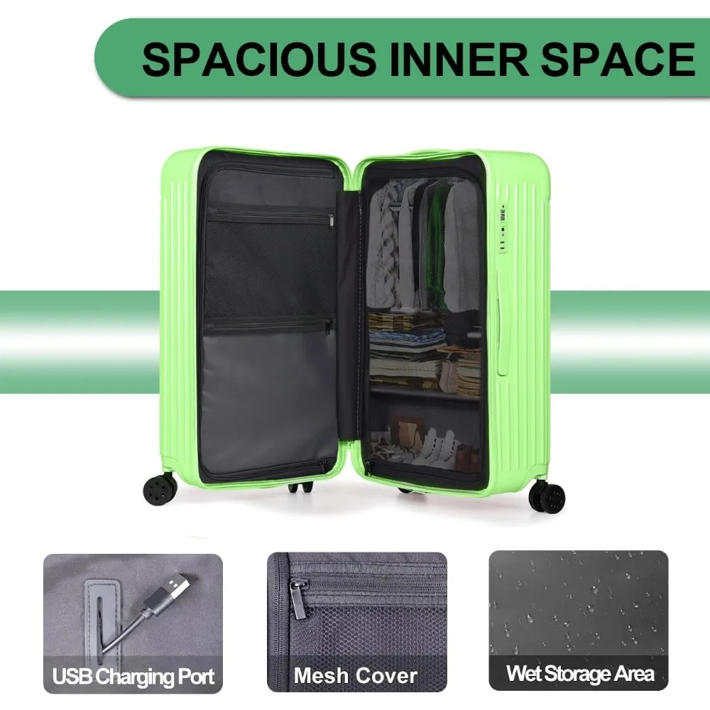 Maleta de 28 pulgadas con 4 ruedas universales TSA Lock PC + equipaje rígido de ABS - Maleta de viaje verde de gran capacidad