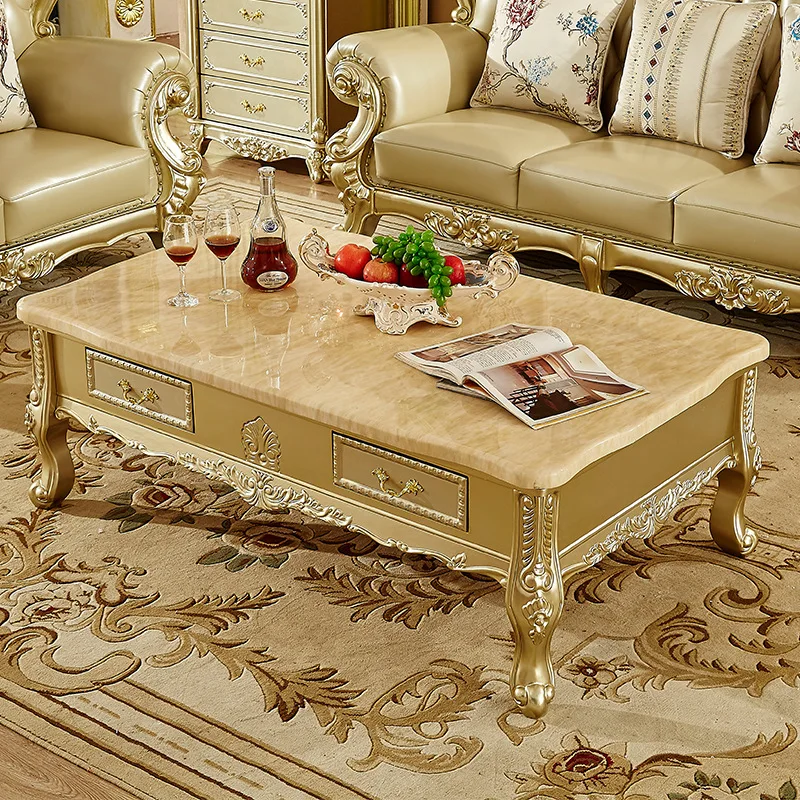

European French solid wood marble champagne gold Jane European high-end luxury living room luxury square coffee table furniture