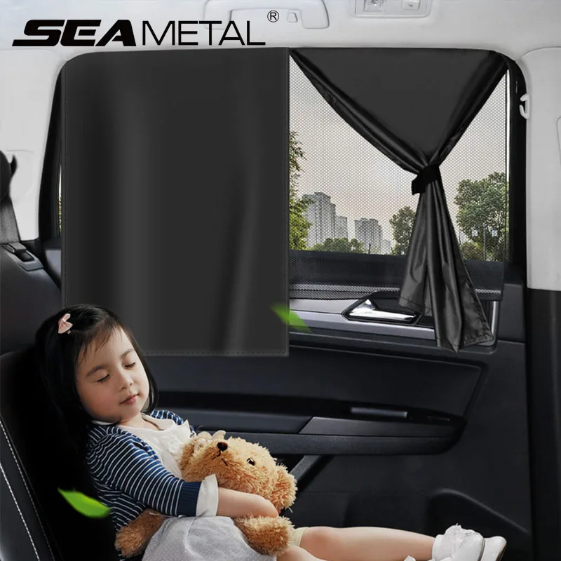 SEAMETAL 2 Stück Auto-Vorhänge, Magnet, doppellagig, Seitenfenster, Sonnenschutz, Sichtschutz, Vorhang, UV-Block, Sonnenschutz, Abdeckung für Kinder