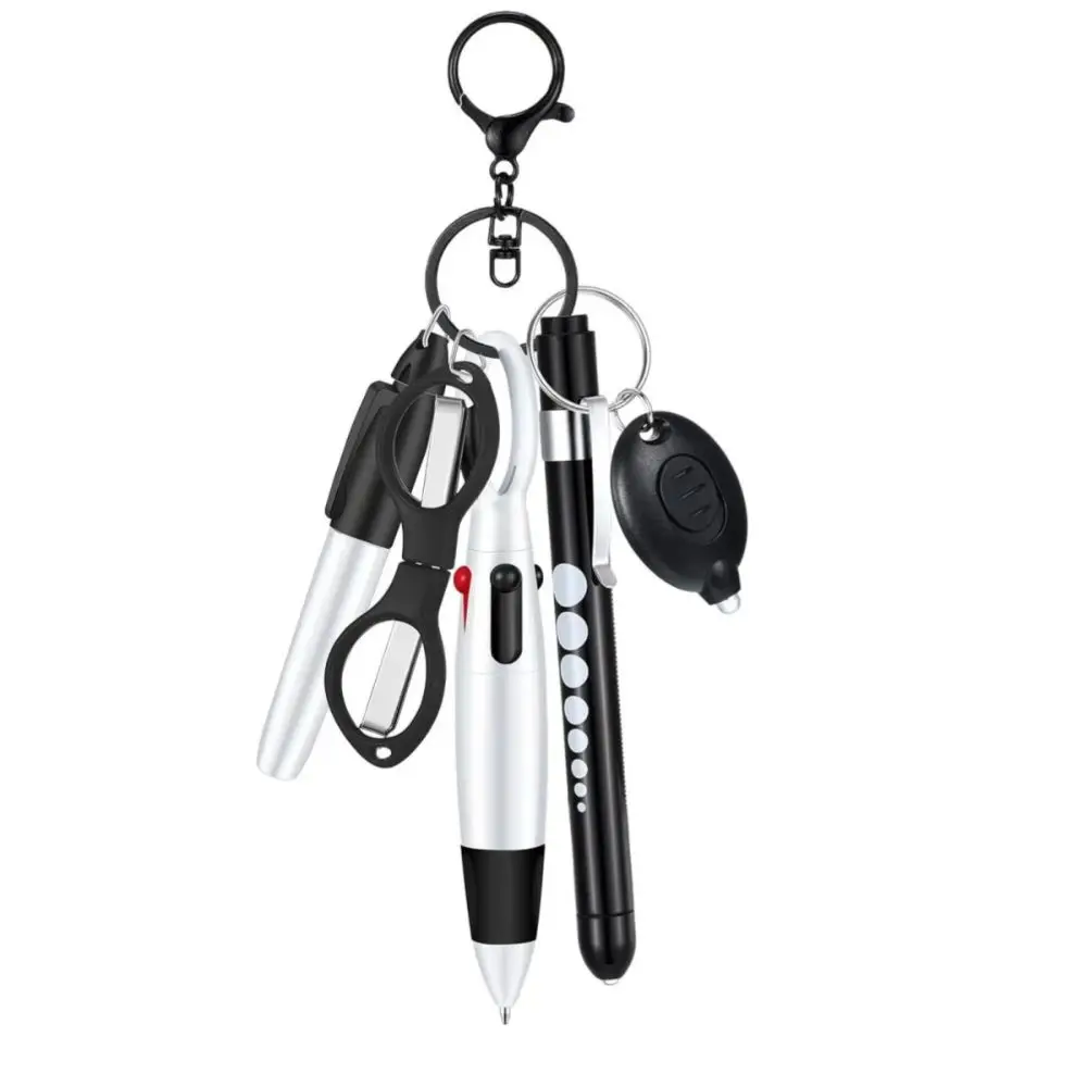 6-in-1 Multifunction Retractable Ball Pen Set Flashlight Foldable Scissors Ballpoint Pen Keychain Nurse Pens Permanent Marker