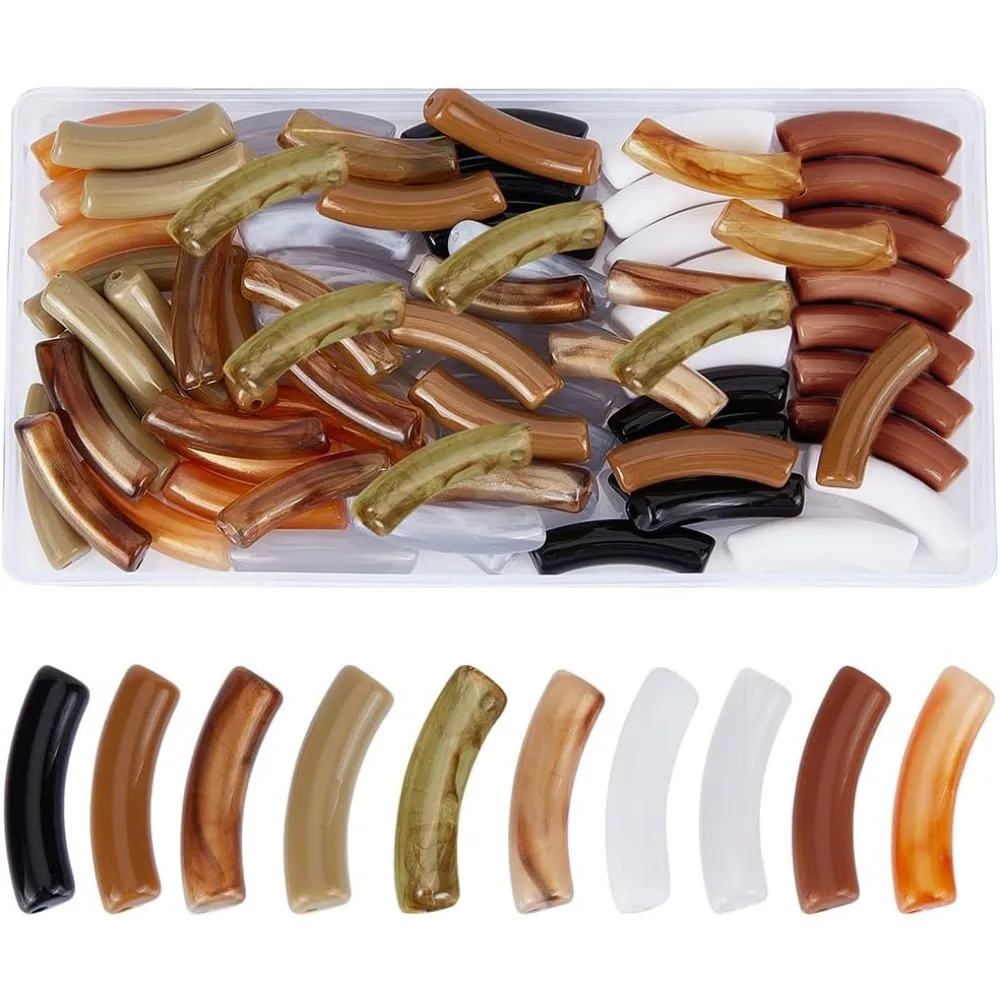 

80pcs Opaque Acrylic Tube Beads Curved Noodle Slide Spacers Long Tube Charm Beads for DIY Bracelet Jewelry