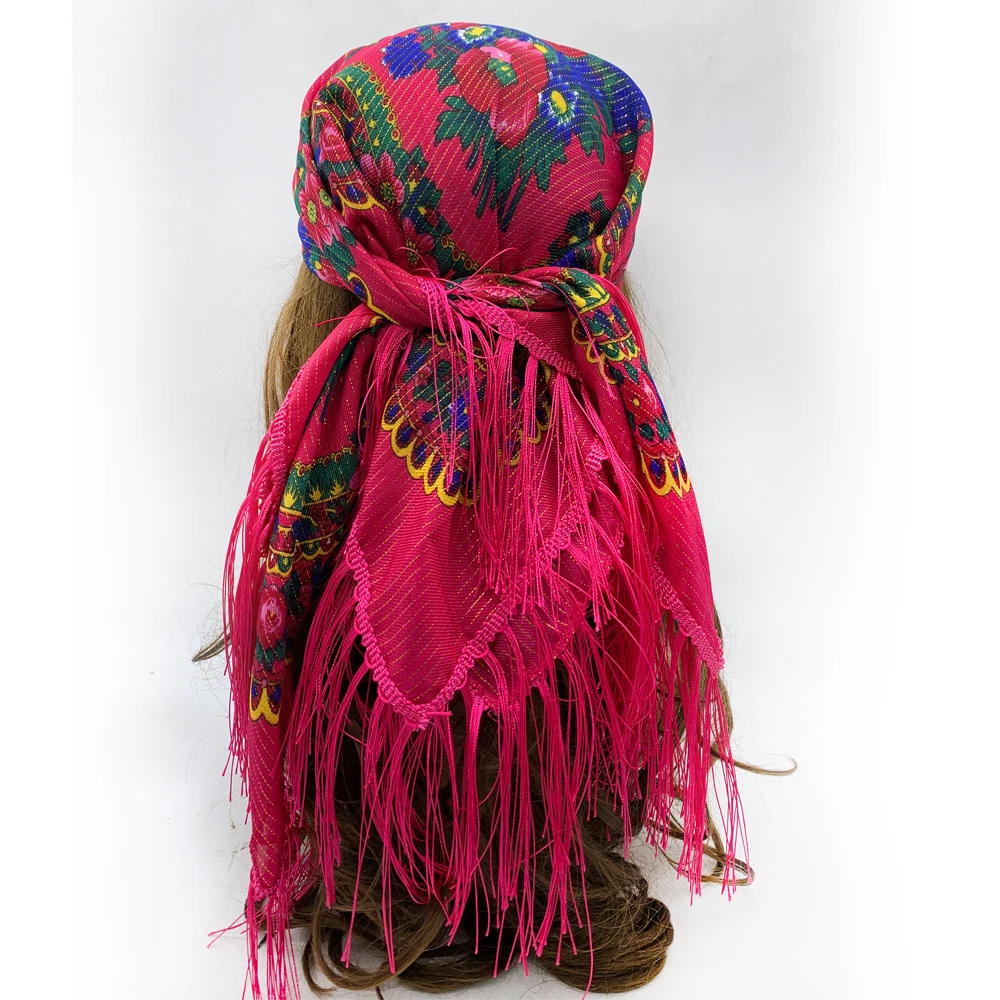 

Russian Square Bandana Scarf Women Luxury Floral Print Fringed Headband Shawl Pareo Lady Headband Scarves Babushka Head Wraps