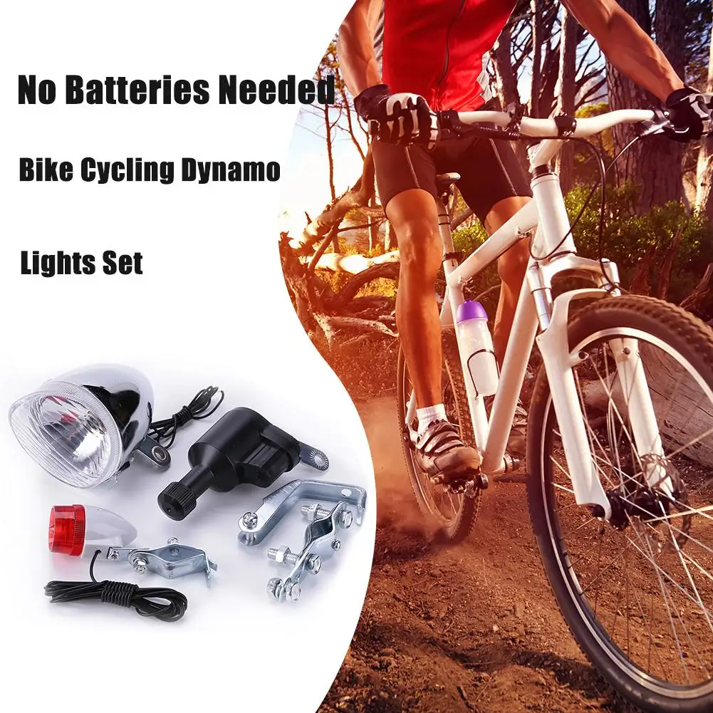 

Bike Cycling Dynamo Lights Set Safety No Batteries Needed Headlight Rear
