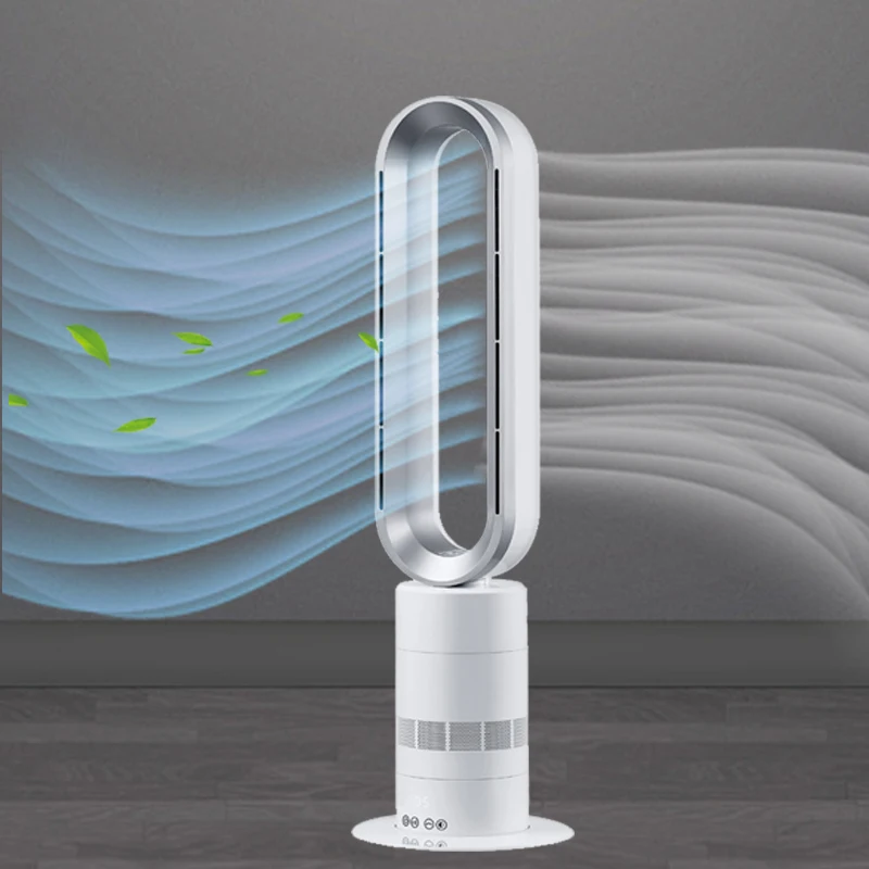 Portable Desktop Household Electric Cool Bladeless Fan Heater PTC Heating Element Remote Control Overheat Protection for Winter