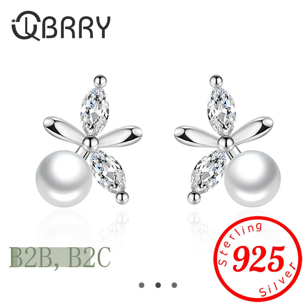 

Solid 925 Sterling Silver Woman's Gift Jewelry New Trendy Crystal Cross Pearl Stud Earrings