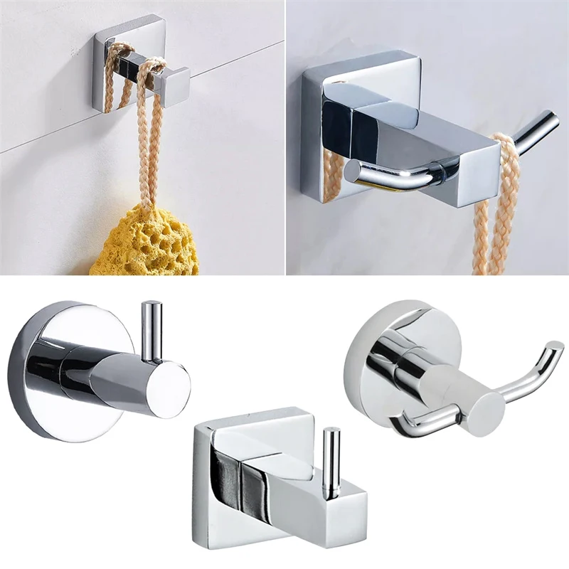 

Towel Hooks Wall Mounted Dual Hook Coat Rack Screw In For Towel Clothes Stainless Steel Robe Holder For Bedrooms Kitchen Bedroom