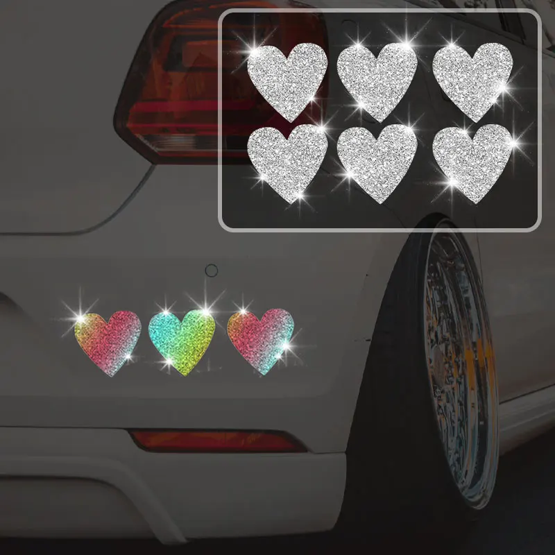 6 STKS LIEFDE Hart Glitter Auto Stickers Waterdichte Auto Achterruit Bumper Achteruitkijkspiegel Boot Vinyl Decals Motorfiets Decoratie