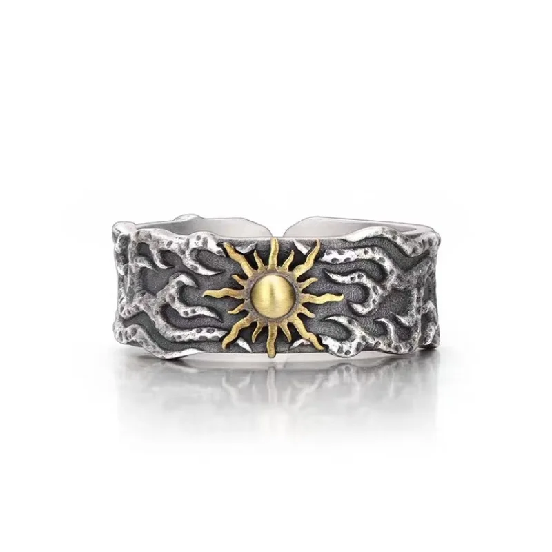 WYEAIIR 925 Sterling Silver Retro Thai Silver Sun Hip Hop Resizable Opening Ring For Women Man Luxury Jewelry