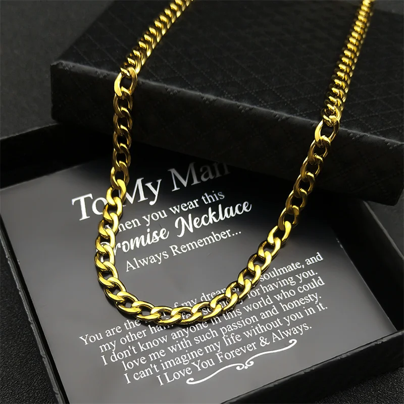Men's Cuban Link Chain Necklace Stainless Steel Silver Gold Color Male Choker colar To My Man Jewelry Gifts for Father's Day