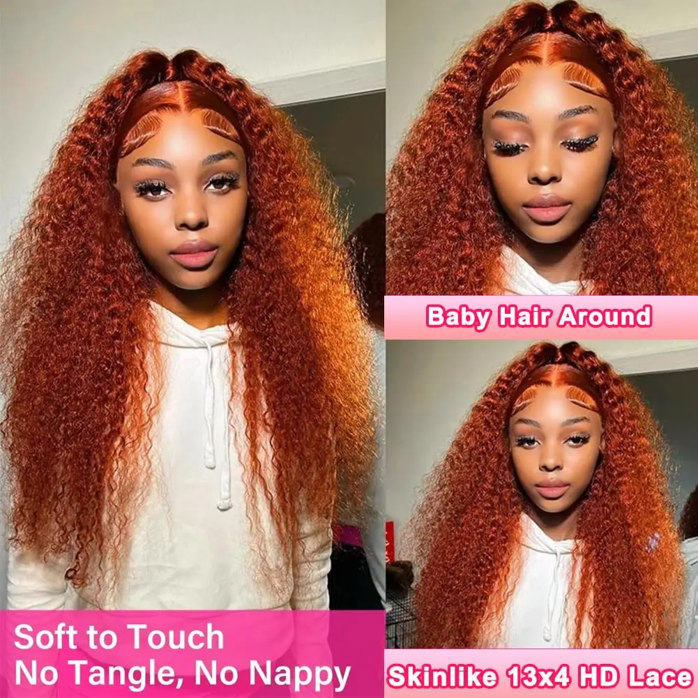 200% الكثافة الزنجبيل موجة عميقة 13x6 HD الدانتيل أمامي خصلات الشعر المستعار الإنسان شعر بشري مجعد الباروكات قبل قطعها للنساء الشعر البرازيلي