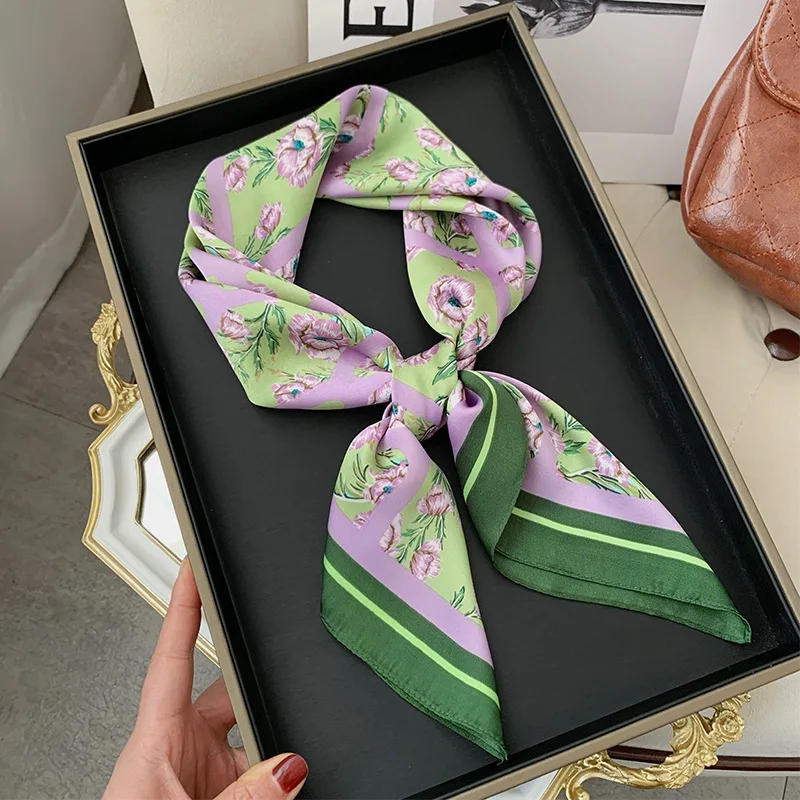 70cm Silk Feeling Square Scarf Women Satin Bandana Print Scarves Headband Neck Tie Lady Hair Shawl Wrap Female Neckerchief Hijab