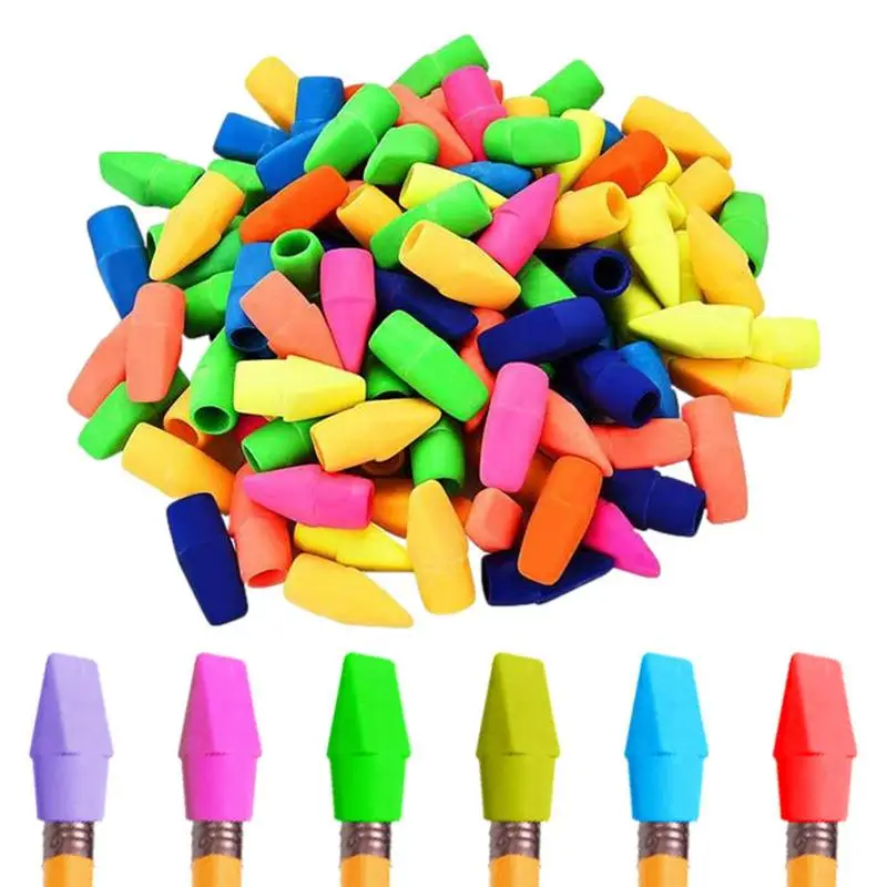 Pencil Top Erasers Wedge-Shaped Pencil Eraser Caps 50pcs/100pcs/200pcs School Erasers For Drafting Sketching Painting Color