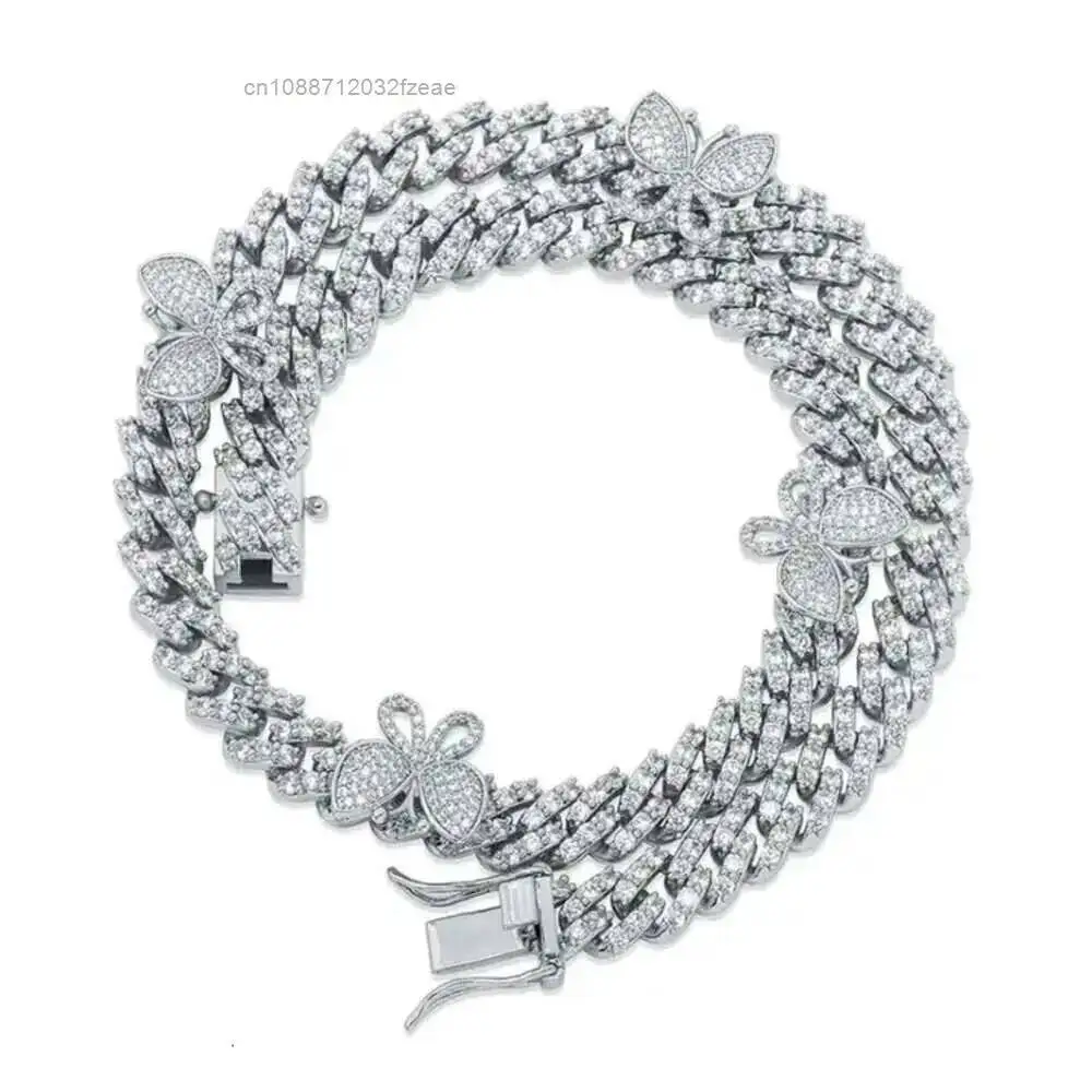 

Luxury Hip Hop 925 Sterling Silver Rose Gold Plated 8mm Butterfly Chokers Necklace Iced Out Moissanite Cuban Chain.