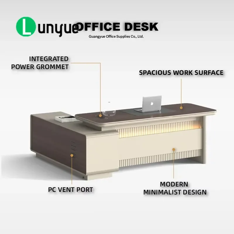Commercial Executive Desk with Integrated Power Outlet Built-in Charging Station Modern Office Furniture for Home Business