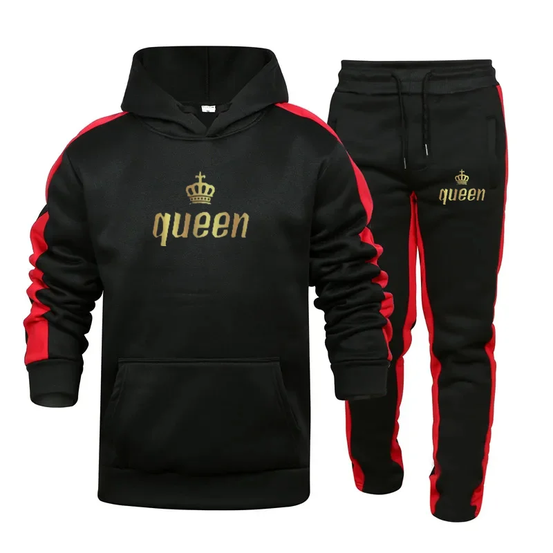 Queen and King Couple Striped Set High Quality Autumn and Winter Outdoor Sports Hoodie + Sweatpants 2-piece Set