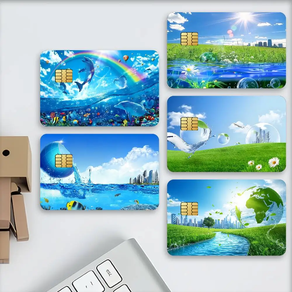 Art Retro Frutiger Aero Credit Decorative Card Stickers Suitable For Bank Cards Metro Transit Anti-scratch Gift 4PCS