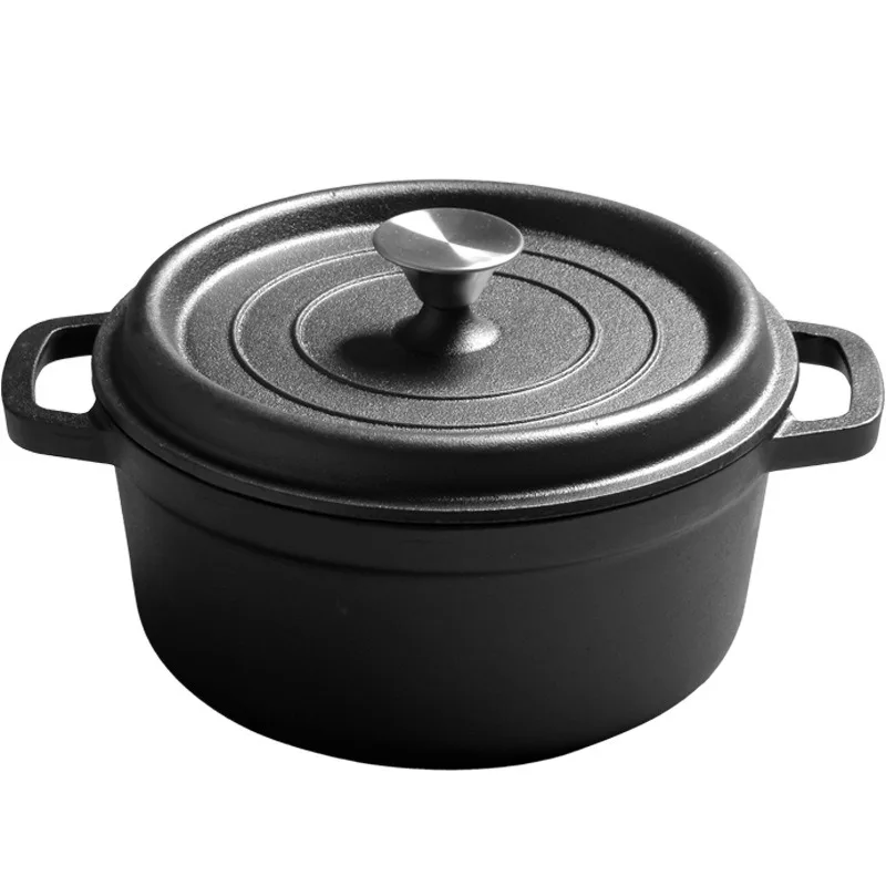 Modern Enamel Cast Iron Casserole Non-stick Black Soup Saucepan Dutch Grill Pot 10-28 cm with binaural lid