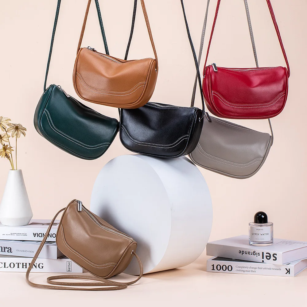 

Genuine Leather Hobo Bag for Women Retro Shell Design Shoulder Bag Lightweight Vintage Small Crossbody Bag Lady bolsa feminina