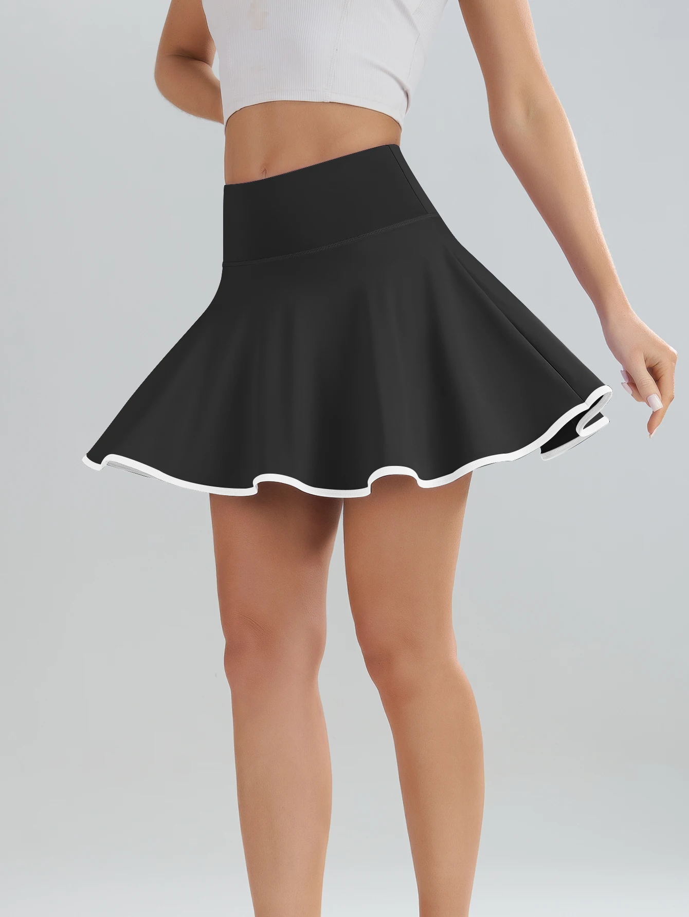 High Waisted Women Tennis Skorts Built‑in Shorts Phone Pocket Ruffled Trim Quick Dry Sport Skirt for Golf Running Athletic Wear
