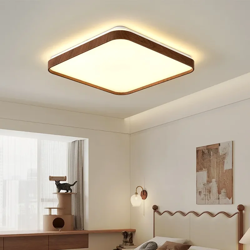 for Retro Whirlpool Shell Glass Ceiling Light Walnut Frame Antique Master Bedroom Light American Simple Study LED