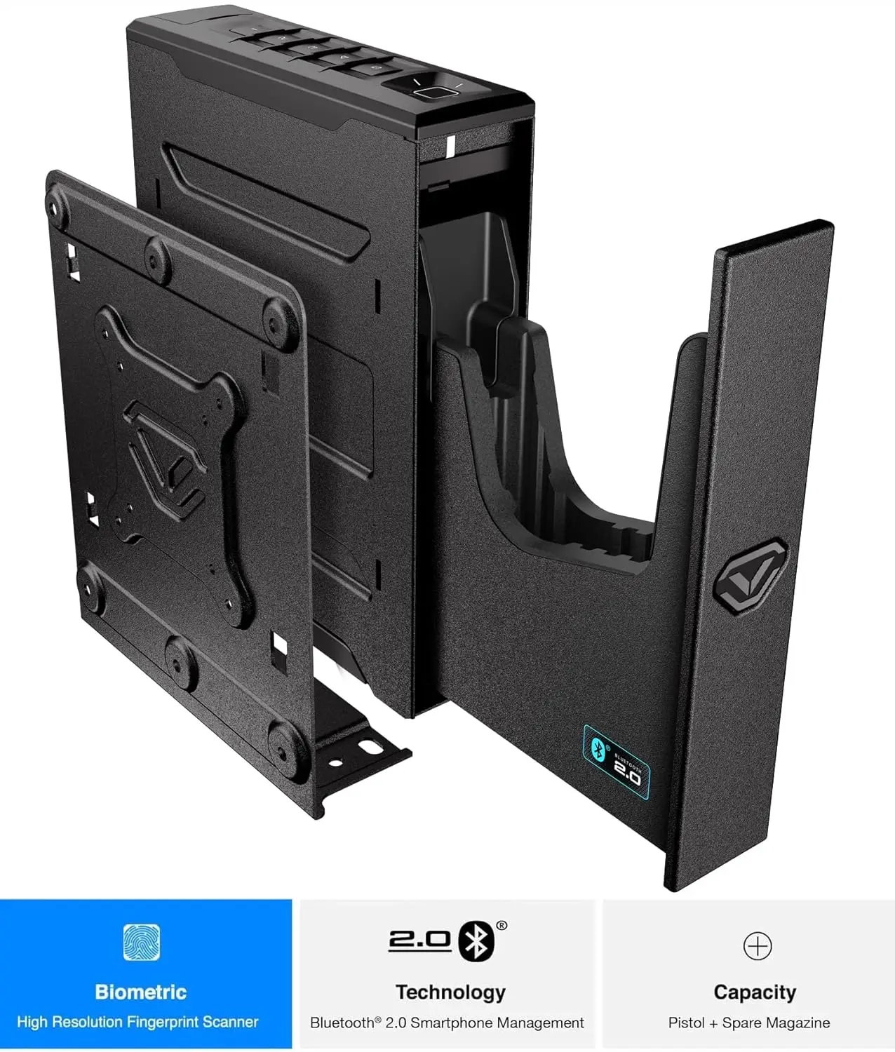 Slider Series Rugged Smart Handgun Safe Quick Auto-Open Sliding Door Pistol Safe with Biometric Scanner, Rechargeable Li-ion Bat