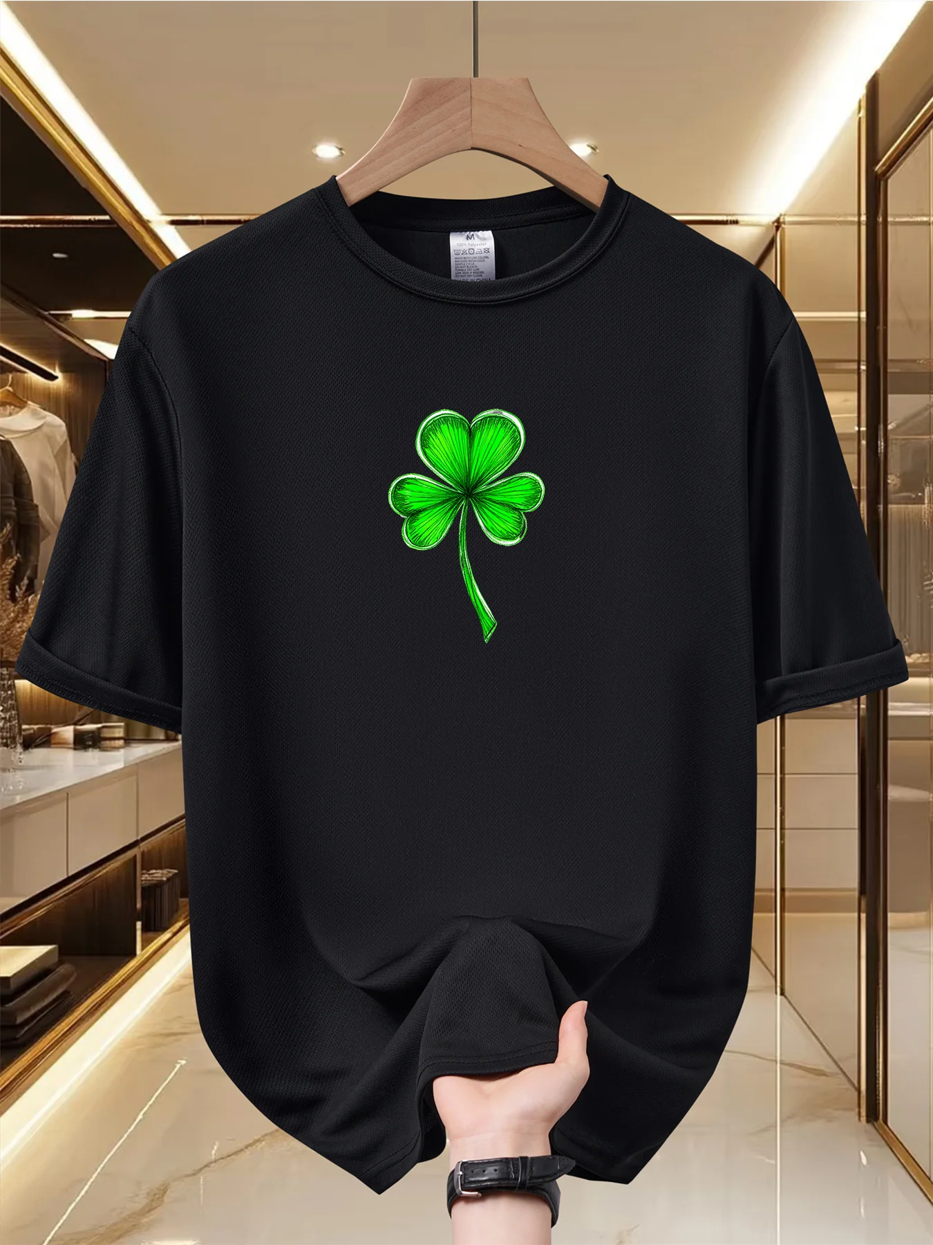 

Clover Charm St Patrick's Day Graphic T-Shirt Casual Round Neck Short Sleeve Tee for Men Trip