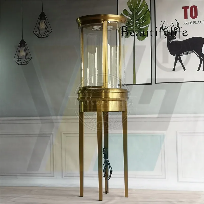 

Jewelry showcase new round high cabinet cylindrical cabinet jade jadeite necklace head mold display cabinet metal