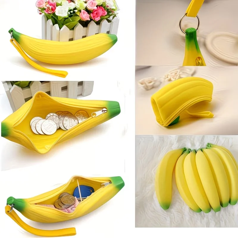 2 Banana-Shaped Zipper Wallets, Fashionable Fruit Coin Purses, Silicone Banana-Shaped Fun Storage Cases, Compact Storage for Earphones, Lipstick, Earphone Cases, Lipstick, Coin Purses, Accessories - Cute Birthday Gifts