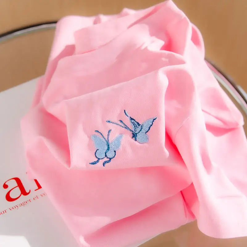 Women's Unisex Short Sleeve T-Shirt Embroidered Ice Butterfly New Arrival 2026 Summer Oversized Loose Fit Couples Wear