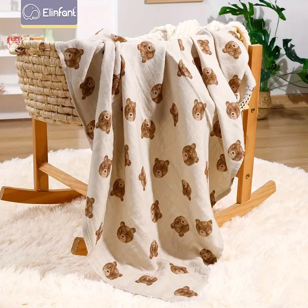 

Elinfant 1PC Digital Print Bamboo Cotton Muslin Swaddle Blankets ,High Quality 120*110cm 2 Layers Newborn Baby Bath Towel