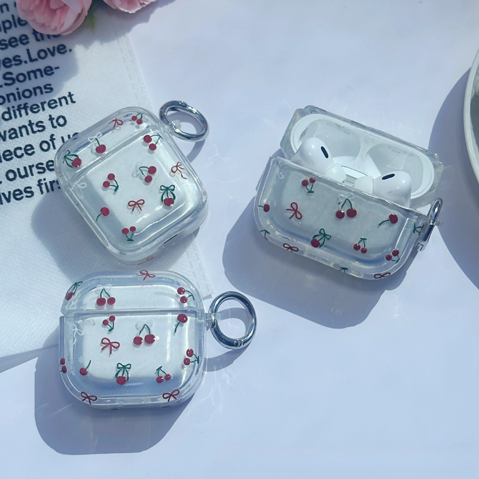 Applicable for AirPods Pro2 Bluetooth headset case Cute bow cherry 2/3/4/generation case
