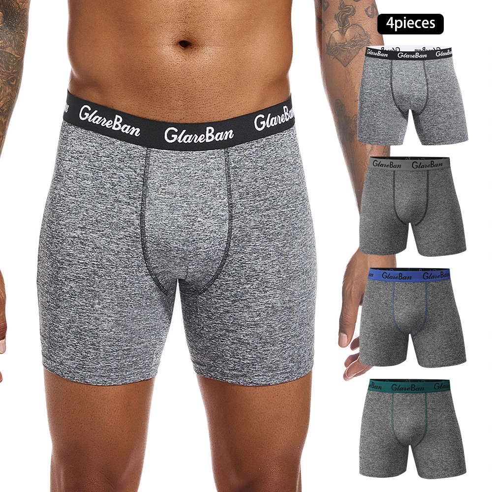 Kit com 4 Cuecas Boxer Masculinas de Cintura Média Cinza Mescla com Estampa Clássica – Marca de Roupa Íntima Masculina Macia de Alta Qualidade em Cores Variadas 
