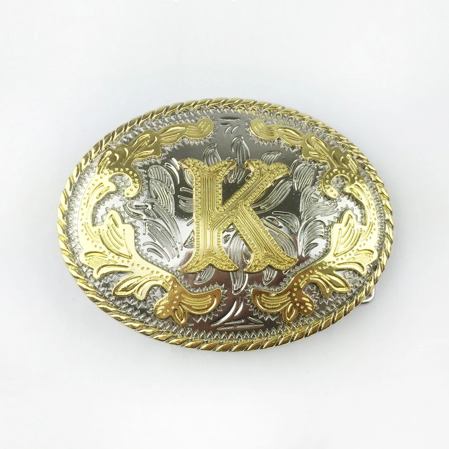 White K gold pattern 26 English letter belt buckle head fashion casual gold buckle