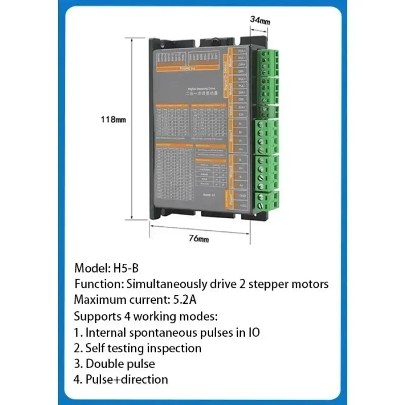 2-in-1/3-in-1/4-in-1-Schritttreiber Multi-in-One-Schrittmotortreiber mit offenem Regelkreis 5,2 A Doppelimpuls IO Interner Spontanimpuls