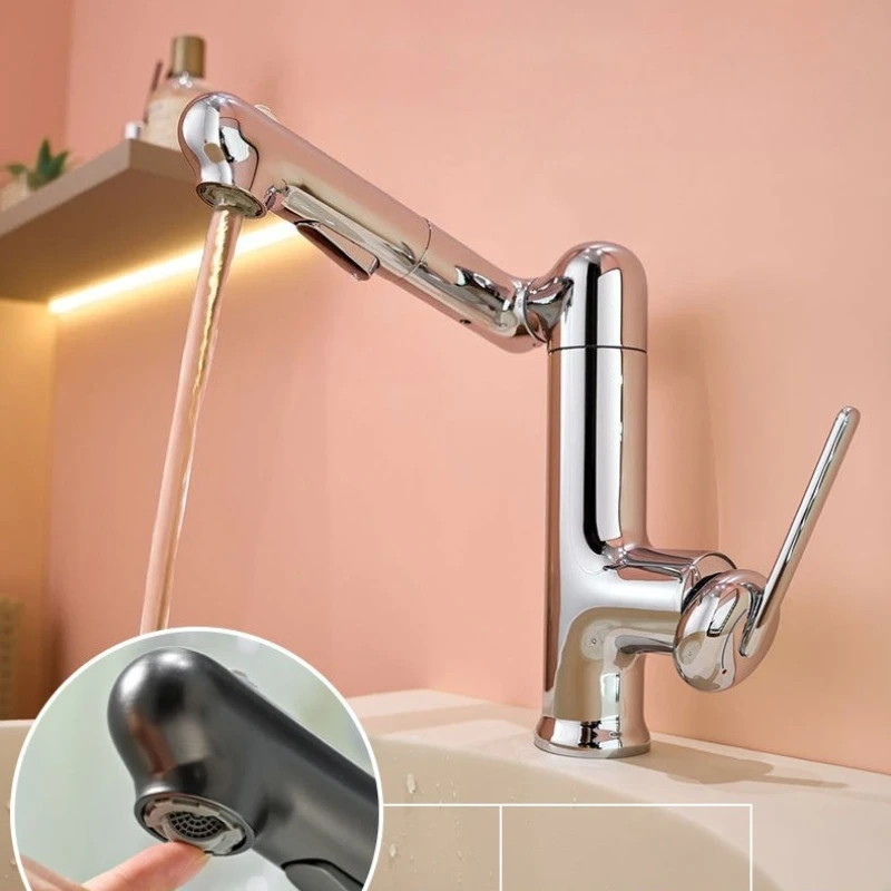 Brushed gold bathroom basin faucet with multi angle rotation and 3 outlet modes, splash proof wash basin hot and cold faucet,