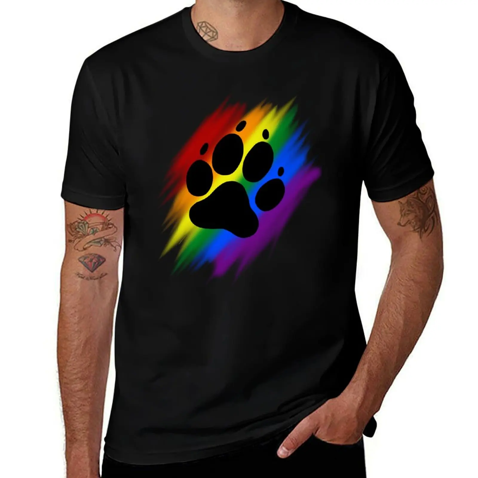 

Rainbow shirts t man T-Shirt t graphic casual man Paw Print shirt