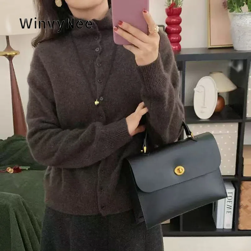 WinvyNee Women Solid Pure Wool Thin Knitted Cardigan Lightweight Basic Layering Outer Coat Soft Fashion Autumn Spring ZB1733007