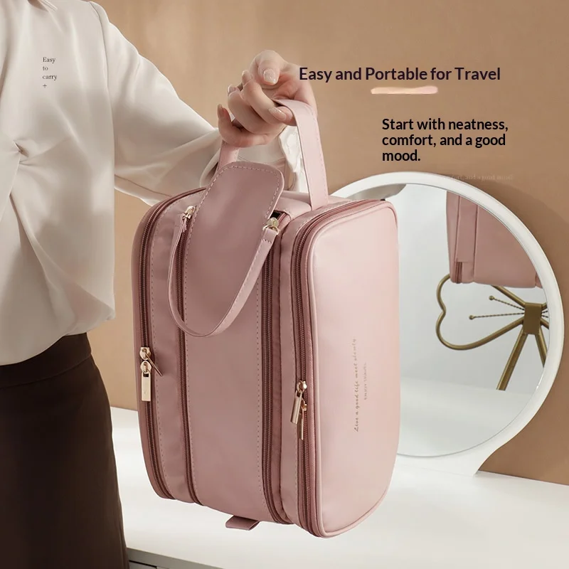 حقيبة مكياج بسحاب مزدوج، سعة كبيرة، منظم مستحضرات التجميل للسفر للنساء، حقيبة أدوات الزينة