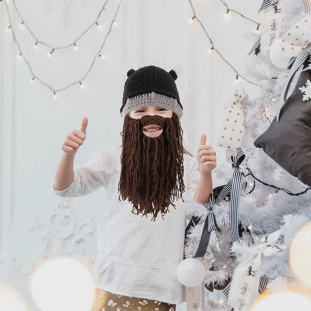 

2 Pcs Viking Hat Artificial Beard Horns Gathering Accessory Decorative Knitting Yarn Fake Decoration Men and Women