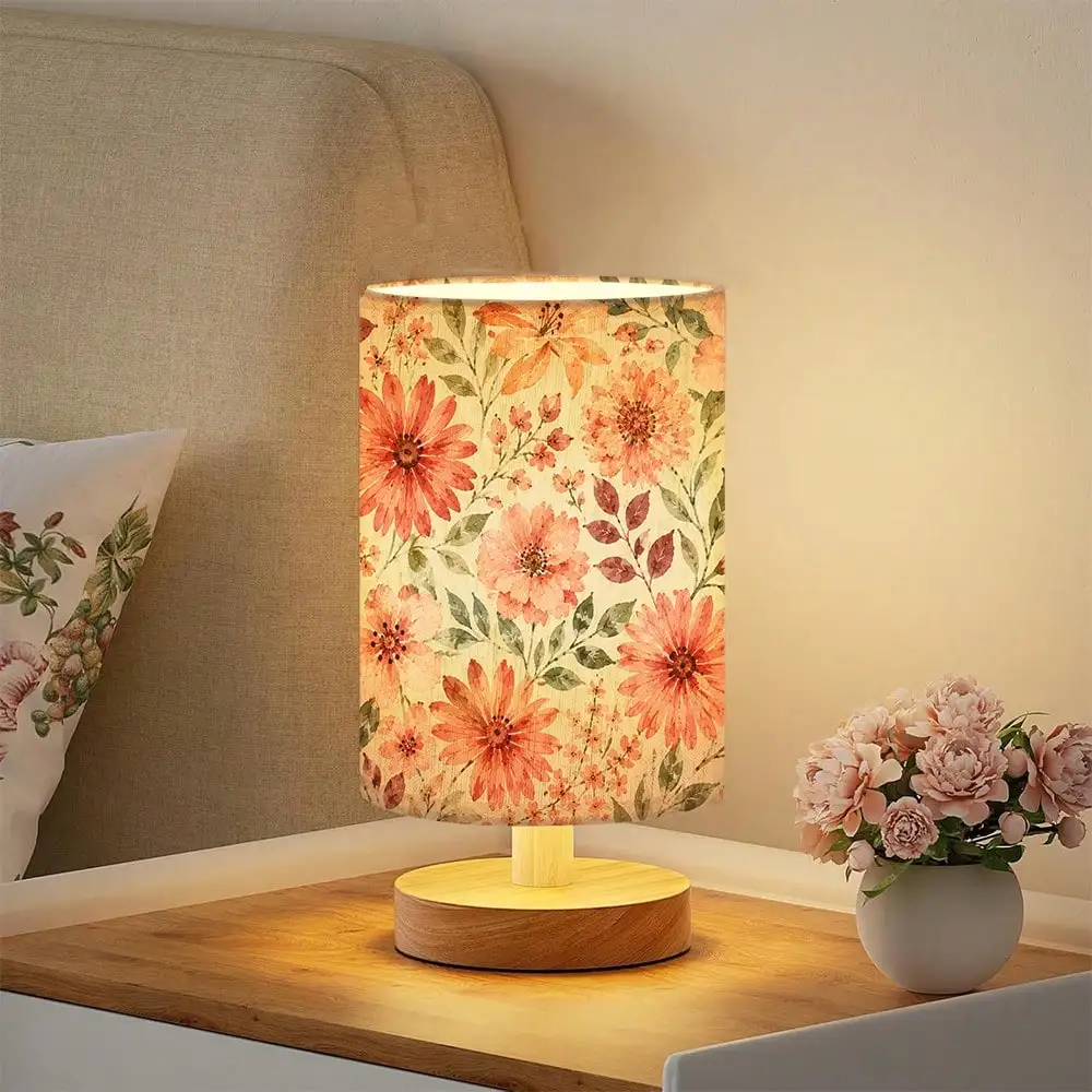 1pc Vintage Watercolor Floral Botanical Table Lamp, Modern Bedside Night Light, USB Powered Desk Lamp With Soft Warm Light, Decorative Lamp For Bedroom Living Room Office, Perfect Gifts For Birthday Holidays.