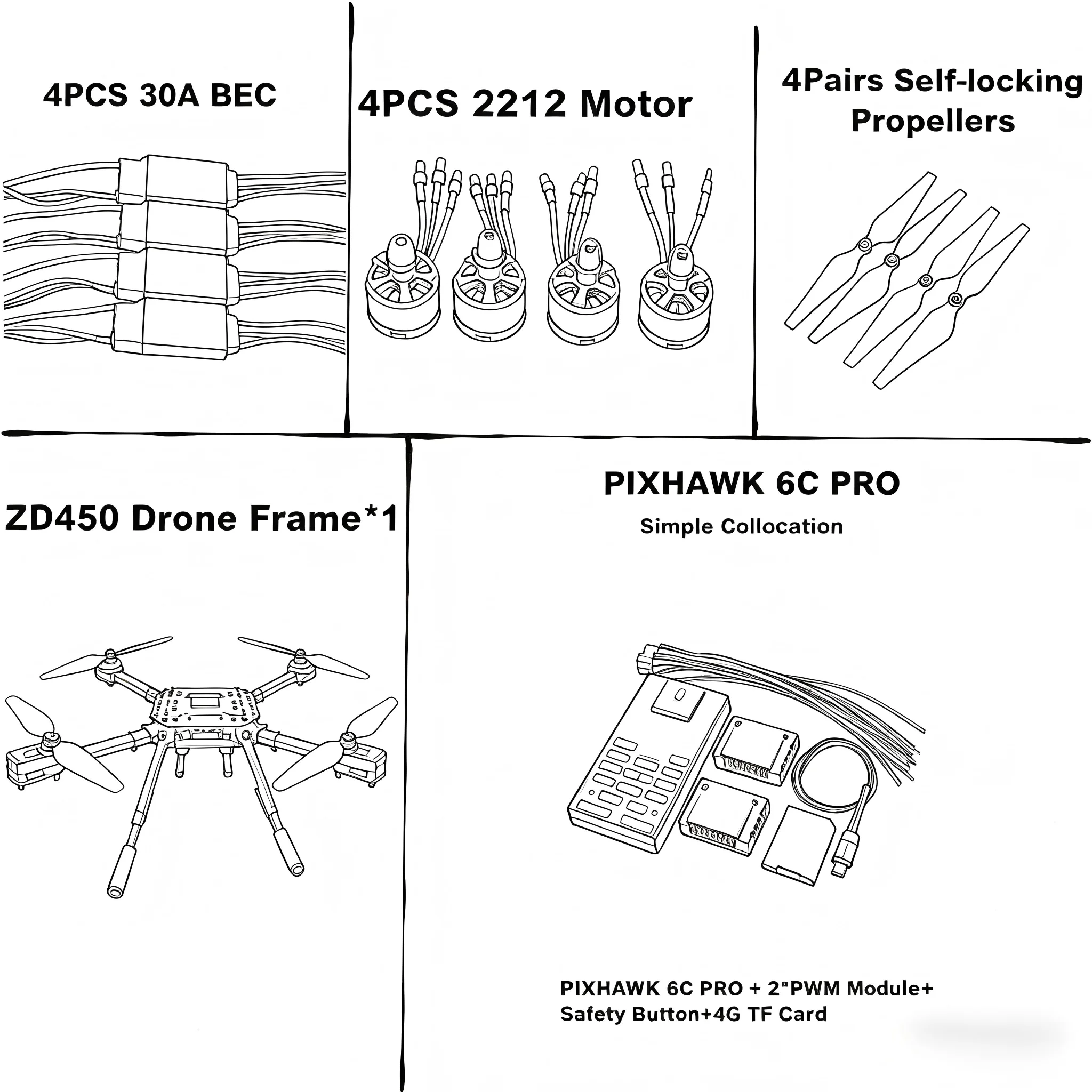 

PIXHAWK 6C PRO Flight Control M8N /M9N Carbon Fiber 450 Frame Kit Ardupilot Radio Telemetry Quadcopter BLHELI 30A ESC 2212 Motor