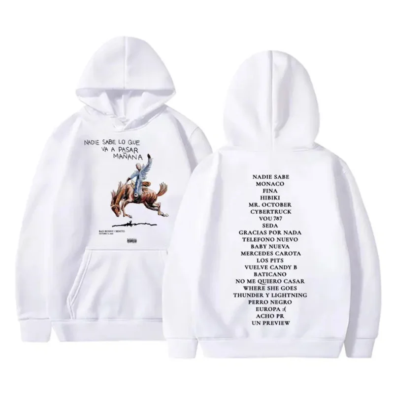 Rapper Bad Bunny Nobody Knows What's Going To Spend Tomorrow Music Album Hoodie Men Hip Hop Hoodies Oversized Sweatshirt Male St