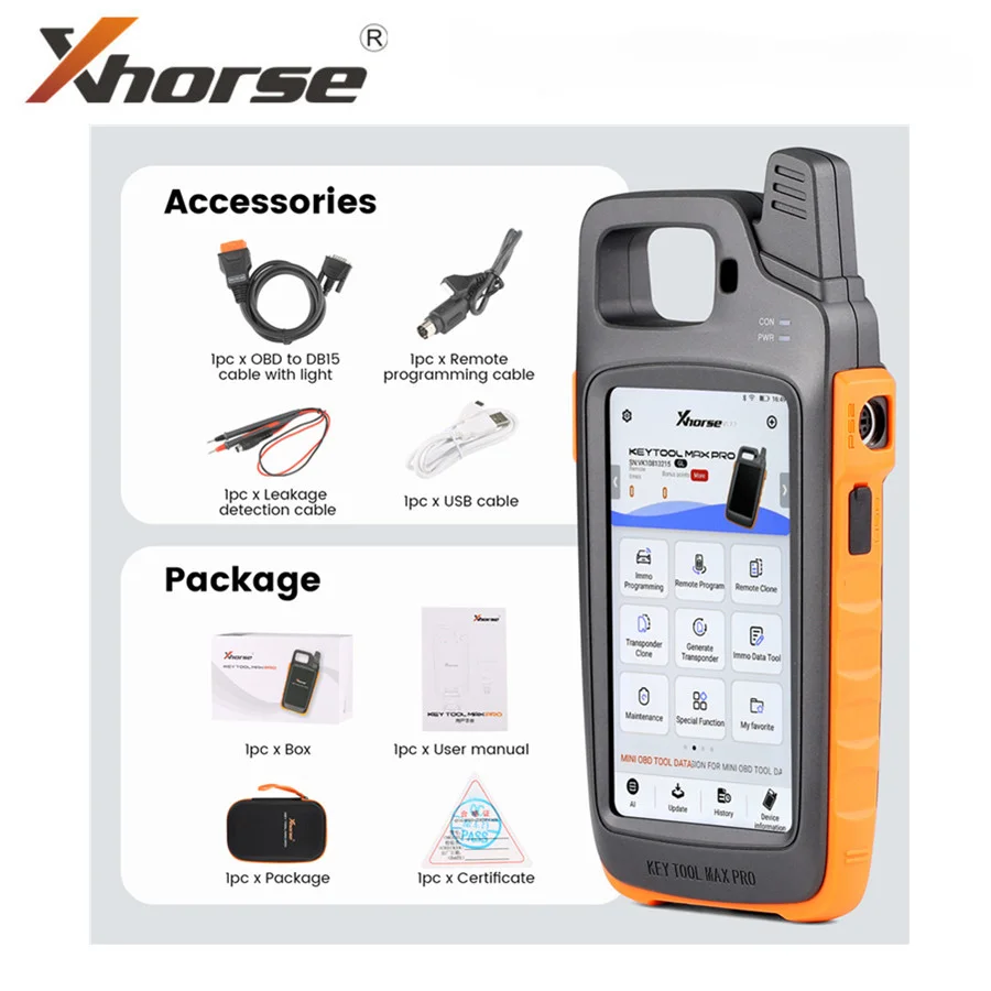 Xhorse VVDI Key Tool Max Pro New Version MINI OBD Tool Cable Program Remote Function Support Read Voltage and Leakage Current