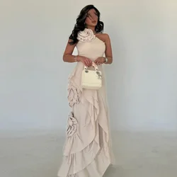 Customized Matching Exquisite Jersey Handmade Flower Ruched Tiered A-line One-shoulder Long Dresses Bespoke Occasion Dresses