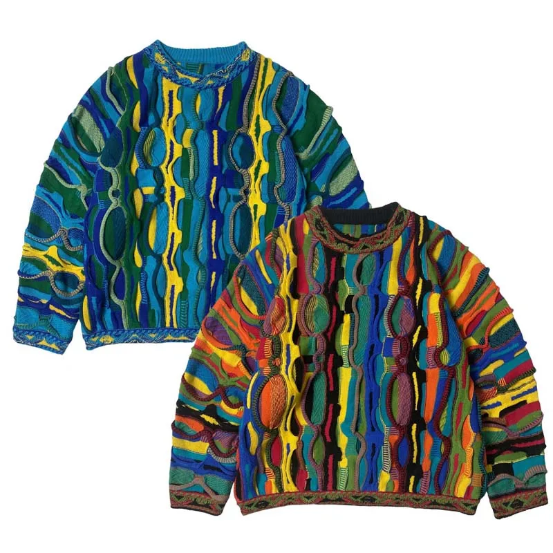 Kapital Vintage Hirata Japanese Loose Pop Contrasting Hip-hop Ethnic Style Knitted Retro Round Neck Pullover Men Sweater